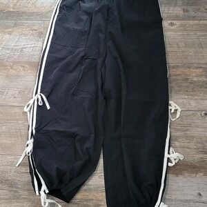 3 Stripe Nylon Black Bow Ties Windbreaker Pants Street Wear Large Track Suit